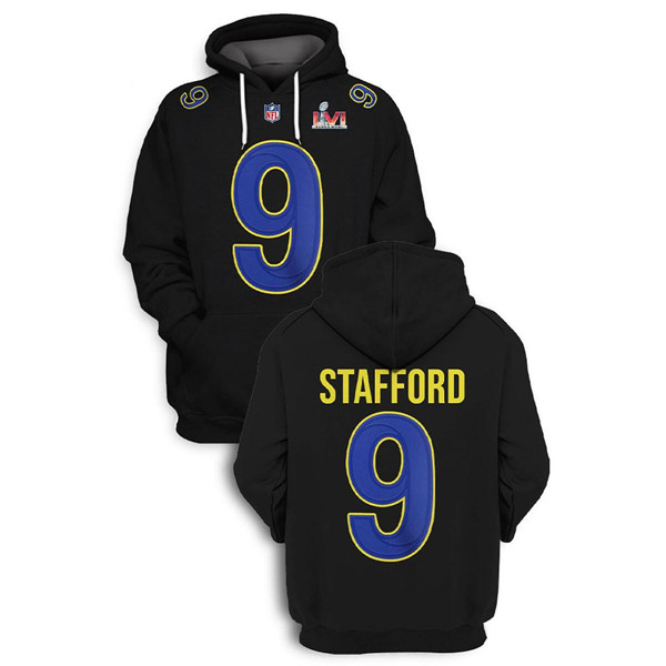 Men's Black Los Angeles Rams #9 Matthew Stafford 2021  Super Bowl LVI Pullover Hoodie